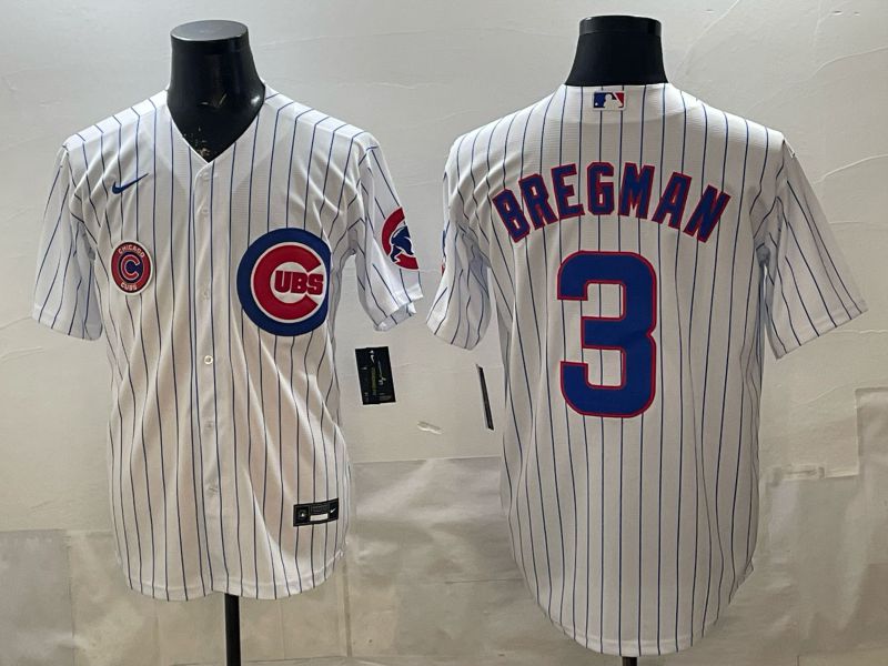 Men 2026 Chicago Cubs #3 Bregman White Stripe Game Nike MLB Jersey style 009->chicago cubs->MLB Jersey